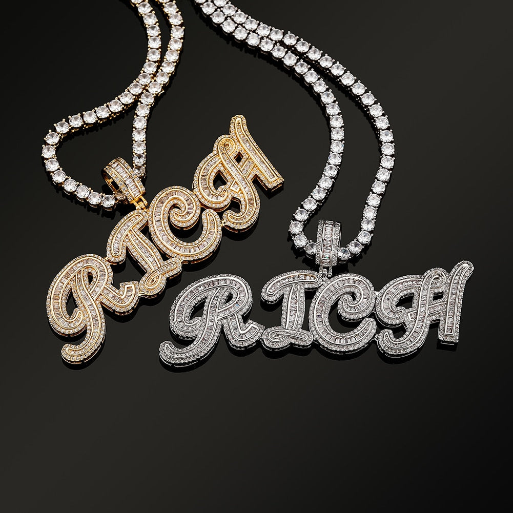 Multi-Layer Baguette Custom Letter Pendant - Different Drips