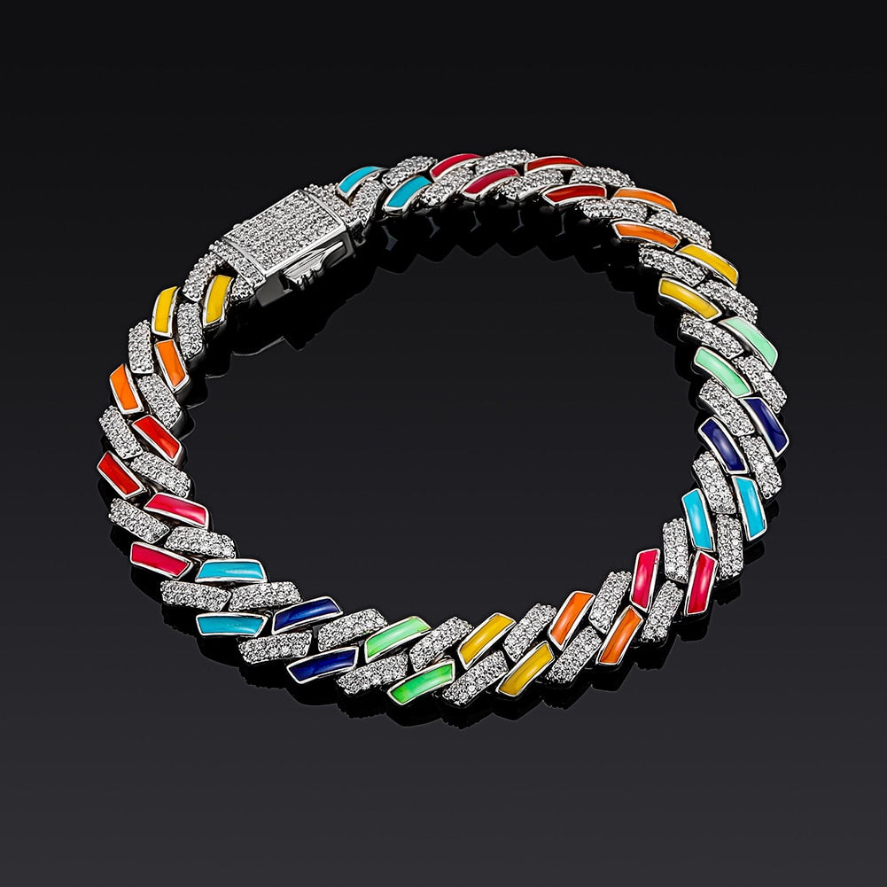 10mm Iced Out Multi-Colored Cuban Prong Bracelet - Different Drips