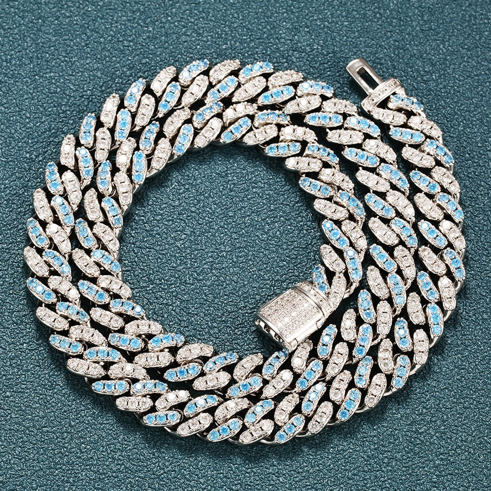 Iced Out Blue & White Gold Cuban Link Chain - Different Drips