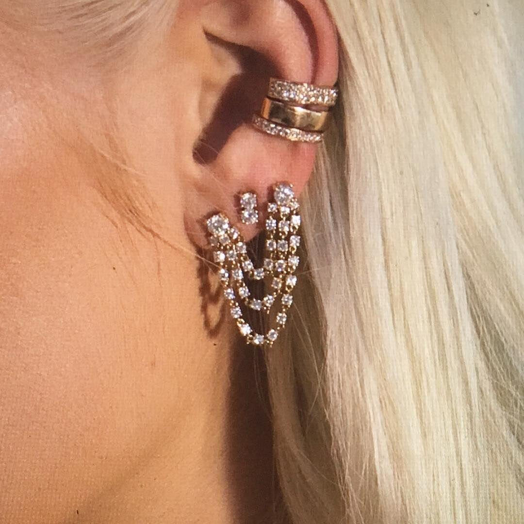S925 Women's Double Piercing Triple Layer Drop Earrings - Different Drips