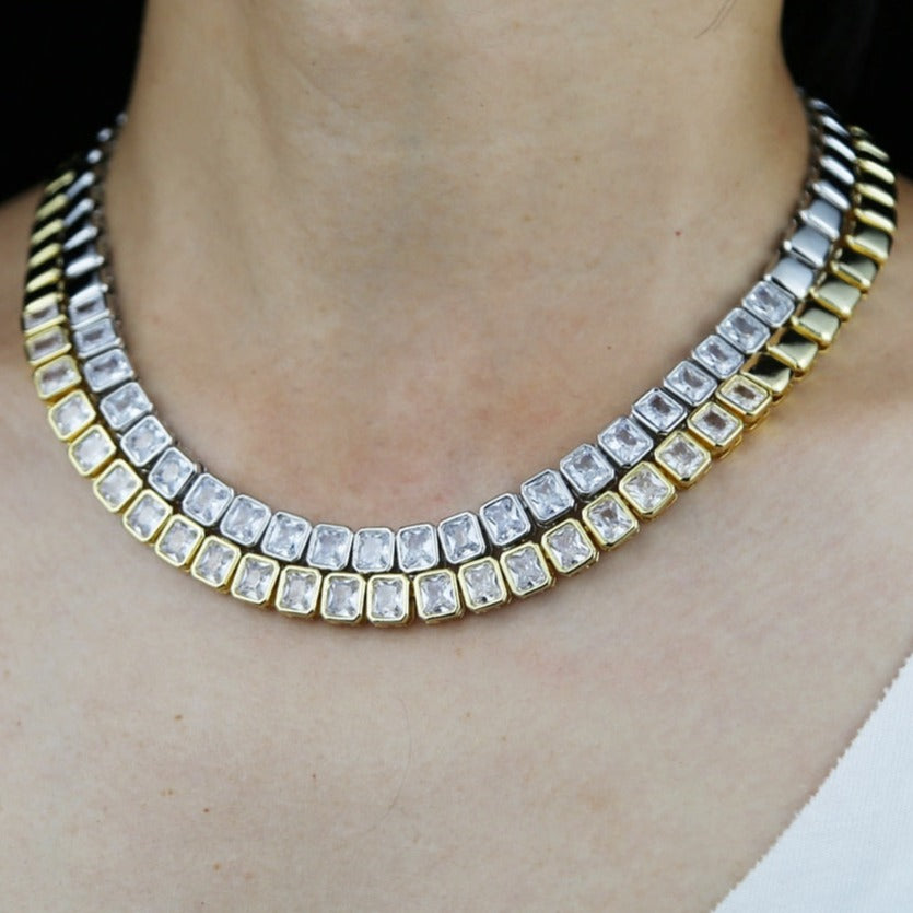 Women's Half Baguette Necklace - Different Drips