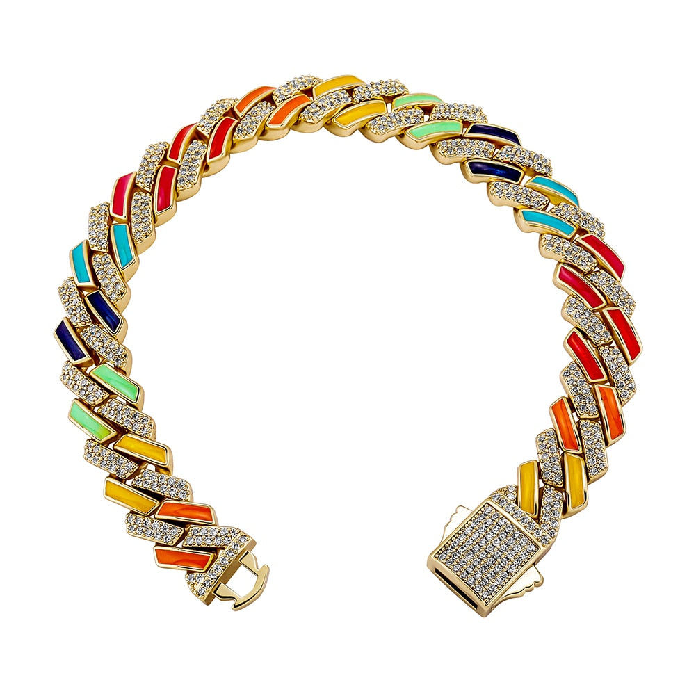 10mm Iced Out Multi-Colored Cuban Prong Bracelet - Different Drips