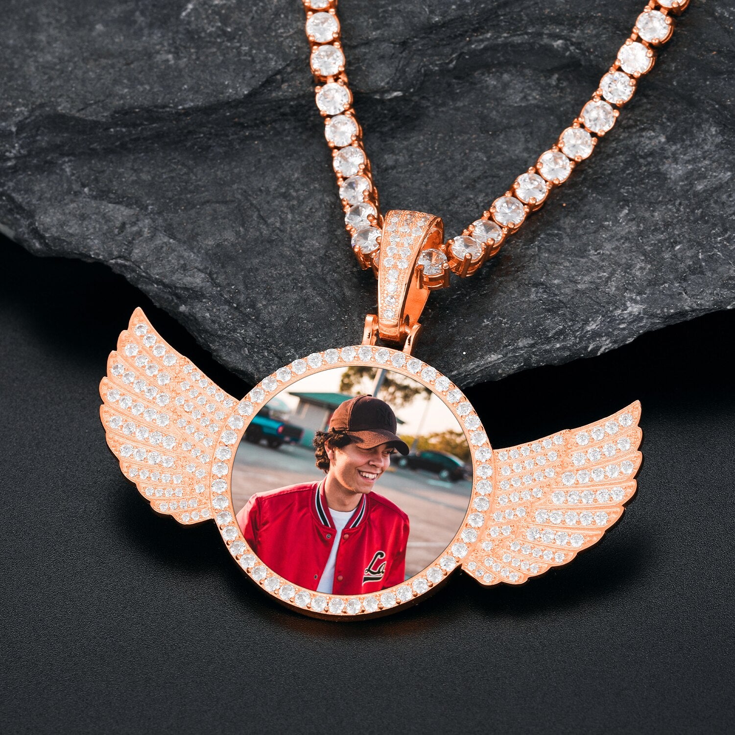 Iced Out Wing Photo Pendant - Different Drips