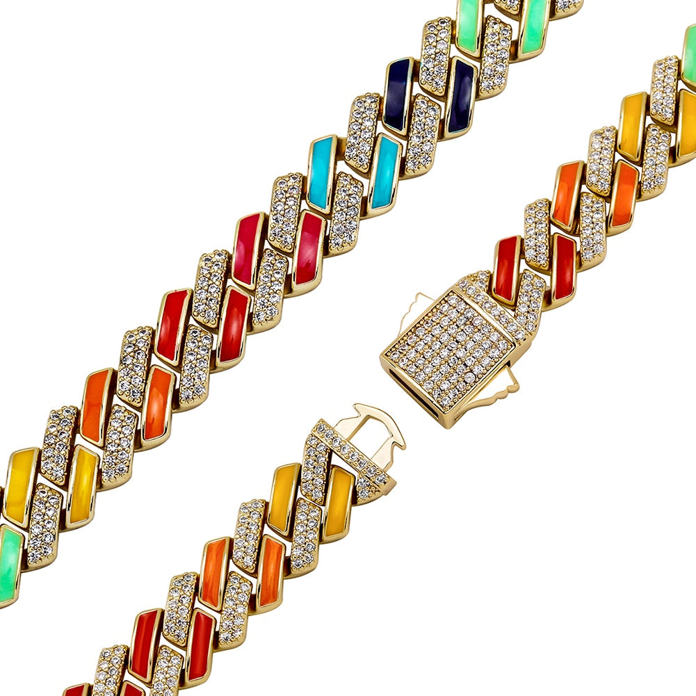 10mm Iced Out Multi-Colored Cuban Prong Bracelet - Different Drips