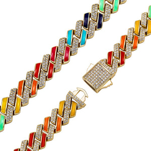 10mm Iced Out Multi-Colored Cuban Prong Bracelet - Different Drips