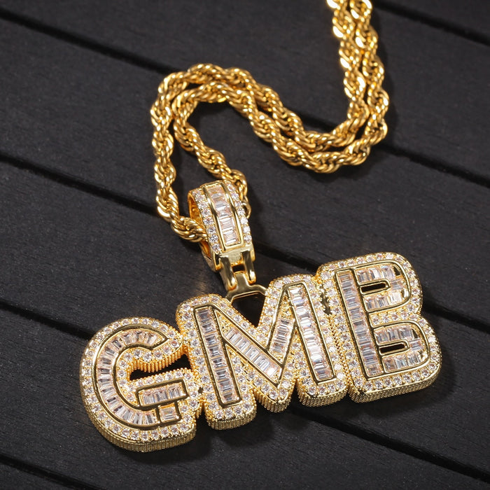 Baguette Custom Letter Pendant Yellow Gold - Different Drips