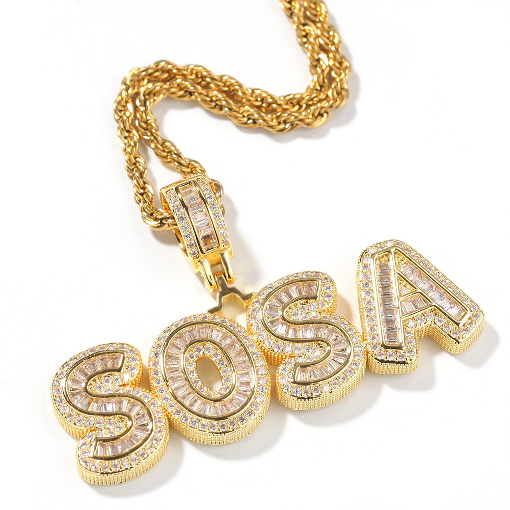 Baguette Custom Letter Pendant Yellow Gold - Different Drips