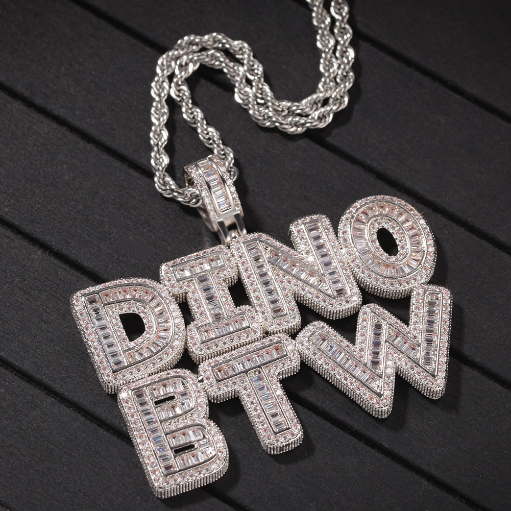 Baguette Custom Letter Pendant White Gold - Different Drips