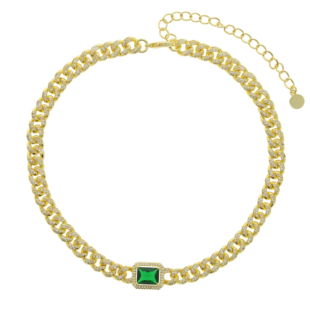 Women's Single Gem Stationed Cuban Necklace - Different Drips