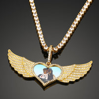 Thumbnail for Large Wing Heart Custom Photo Pendant - Different Drips