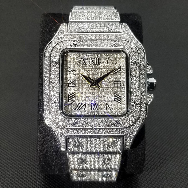 Iced Square Roman Numeral Watch - Different Drips