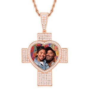 Custom Heart Cross Photo Pendant - Different Drips