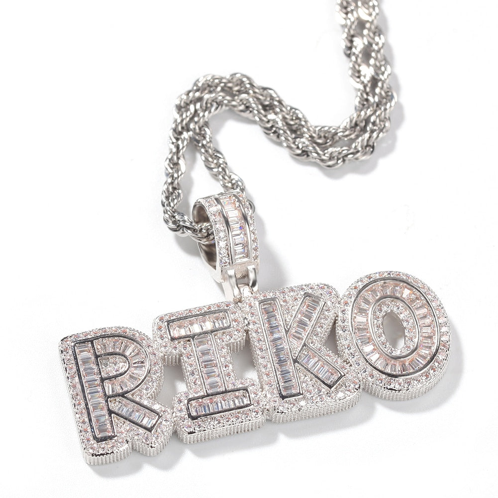Baguette Custom Letter Pendant White Gold - Different Drips
