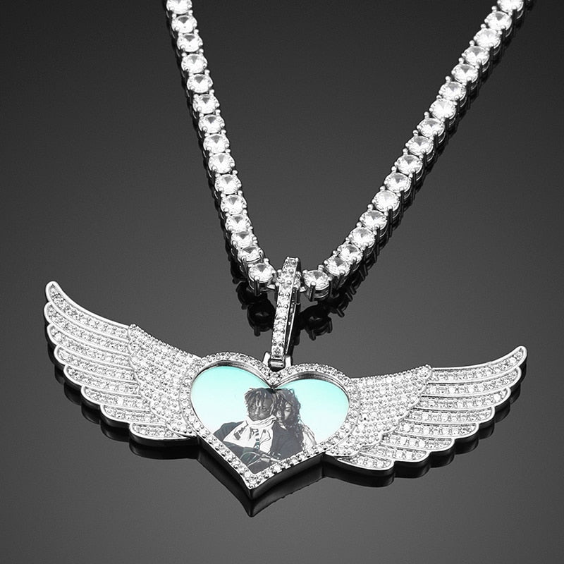 Large Wing Heart Custom Photo Pendant - Different Drips