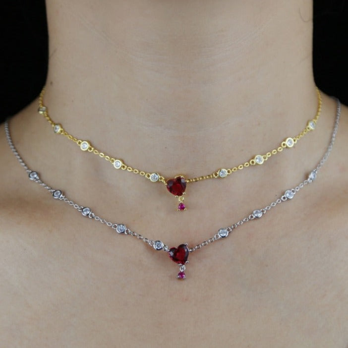 Women's Heart Gem Stationed Necklace - Different Drips