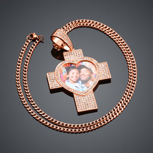 Custom Heart Cross Photo Pendant - Different Drips