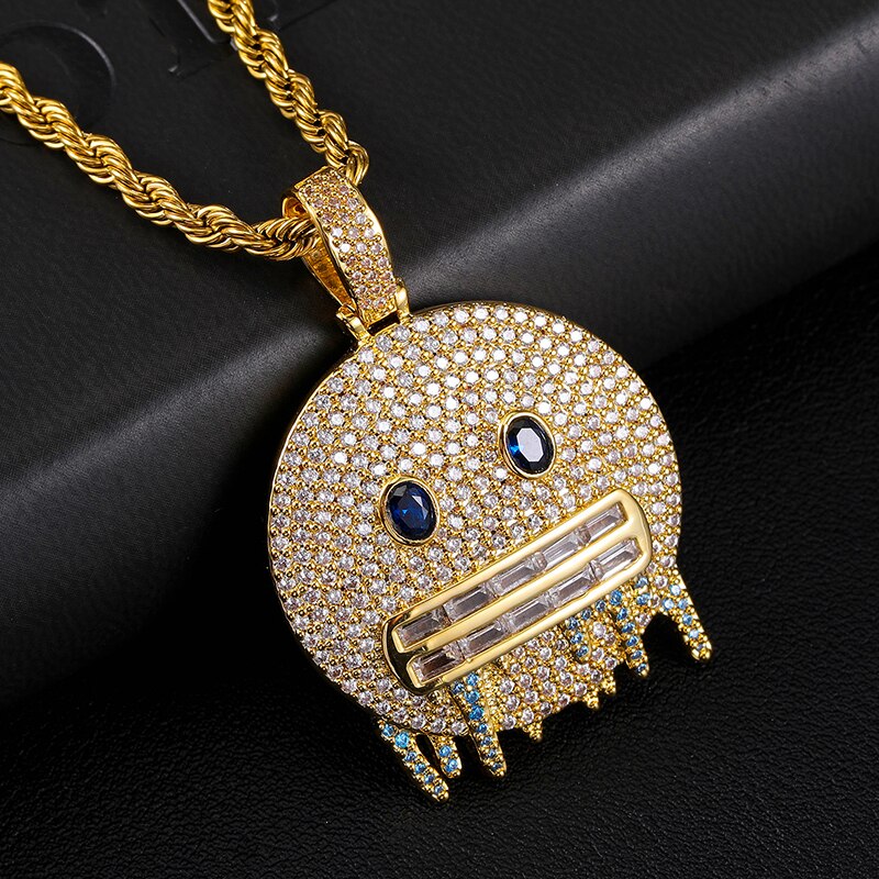 Iced Out Frozen Emoji Pendant Yellow Gold / 6mm Cuban Chain / 20inch