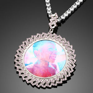 Purple Cuban Prong Custom Circle Photo Pendant - Different Drips