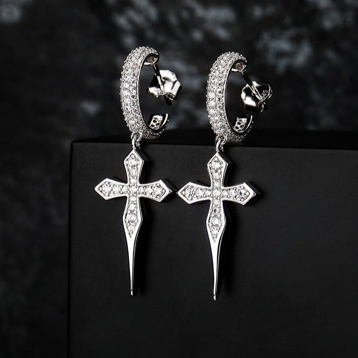 Iced Dripping Cross Hoop Earrings - Different Drips