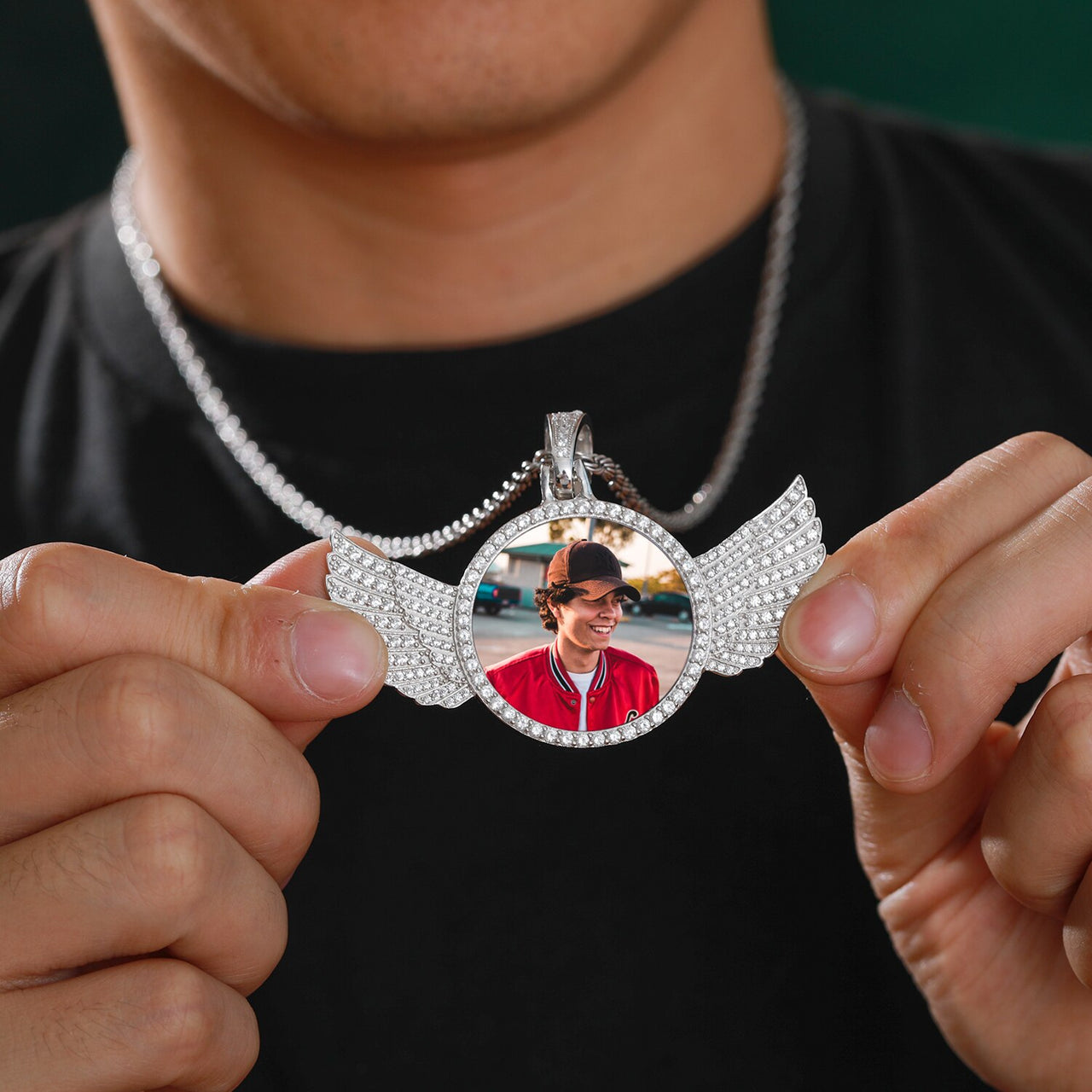 Iced Out Wing Photo Pendant - Different Drips