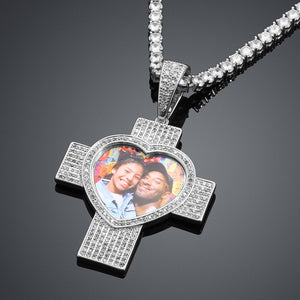 Custom Heart Cross Photo Pendant - Different Drips