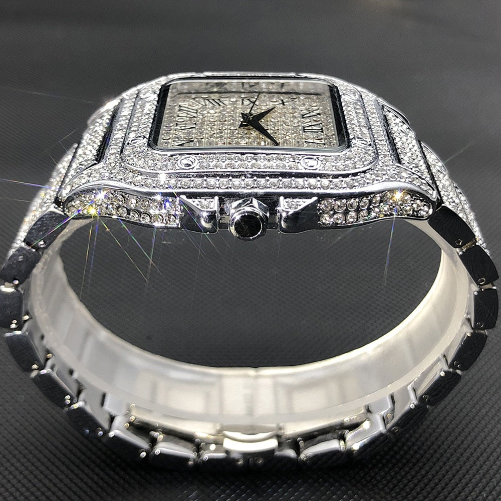 Iced Square Roman Numeral Watch - Different Drips