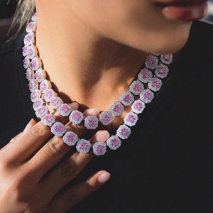 Women's Pink Clustered Tennis Necklace - Different Drips