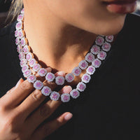 Thumbnail for Women's Pink Clustered Tennis Necklace - Different Drips