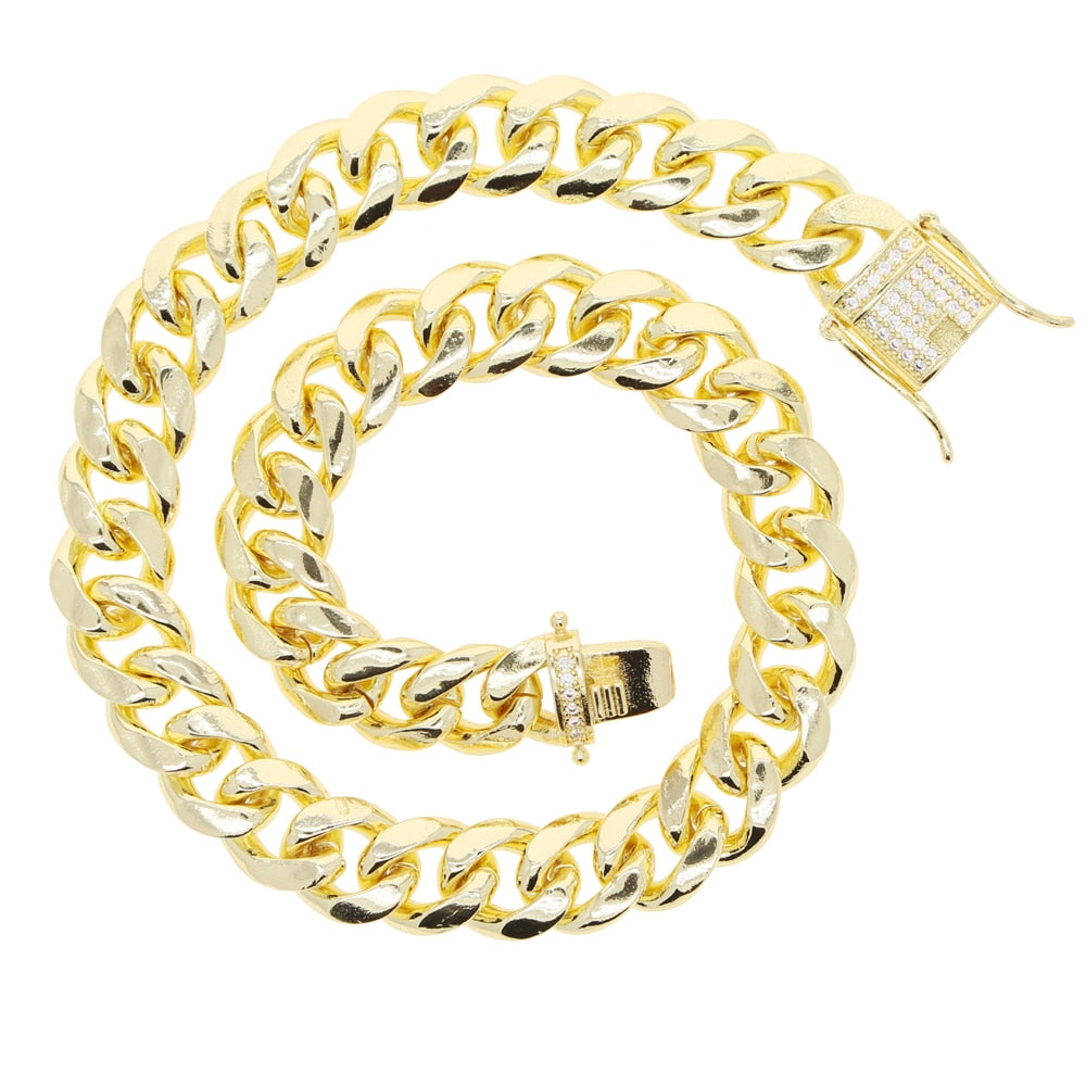 Women's 14mm Cuban Necklace in Yellow Gold - Different Drips