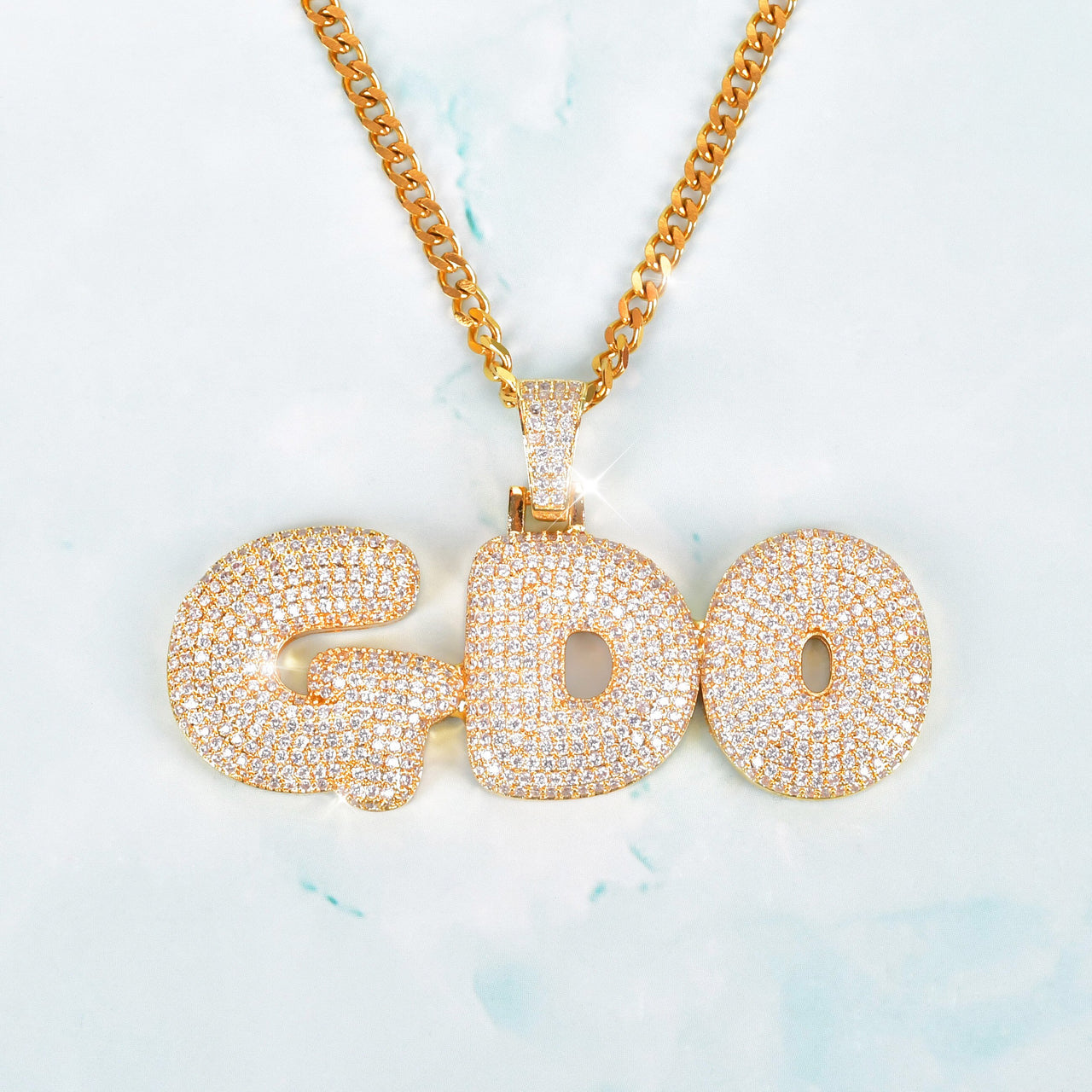 Bubble Font Custom Letter Pendant Yellow Gold - Different Drips