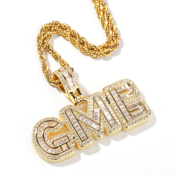 Baguette Custom Letter Pendant Yellow Gold - Different Drips