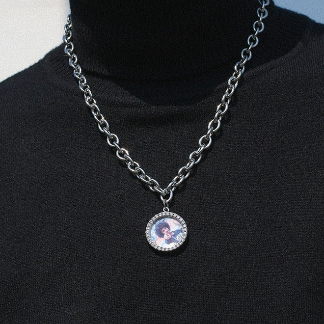 Small Round Custom Photo Necklace - Different Drips