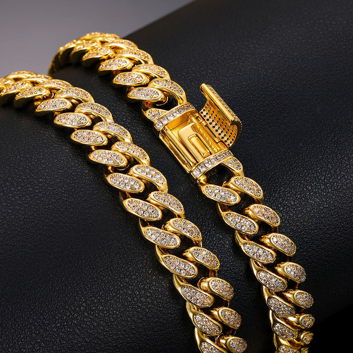 12mm Moissanite Miami Cuban Link Chain 18k Gold - Different Drips