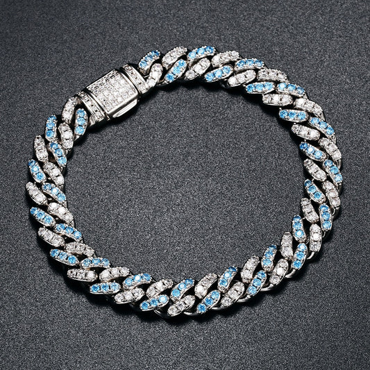 8mm Iced Blue & White Gold Cuban Bracelet - Different Drips