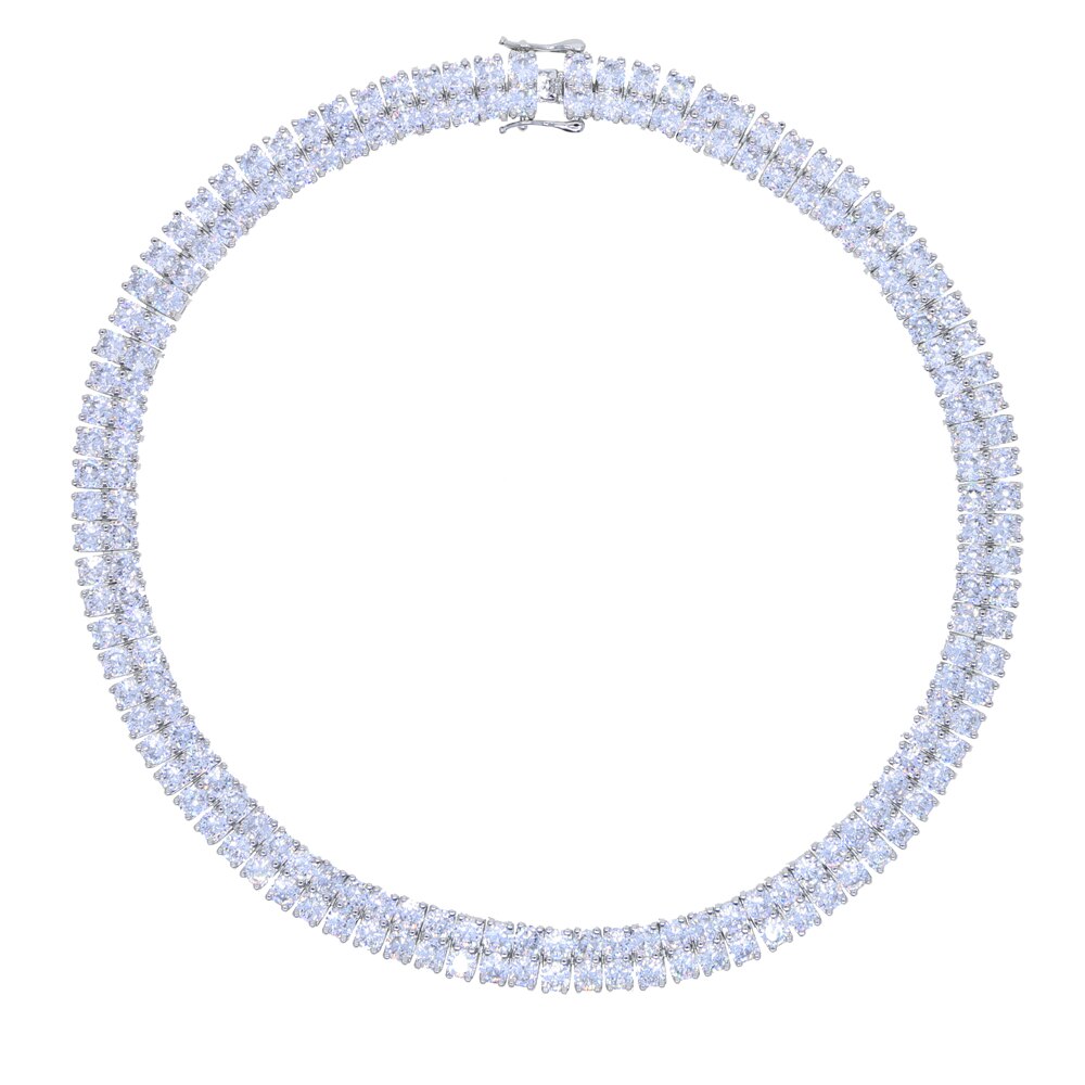 Women's Double Row Tennis Necklace in White Gold - Different Drips