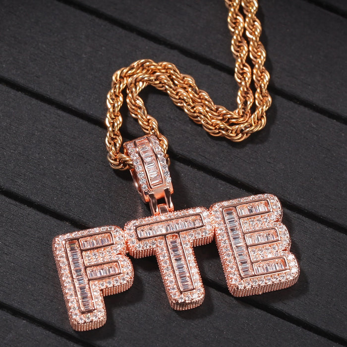 Baguette Custom Letter Pendant Rose Gold - Different Drips