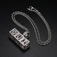 Thumbnail for White Gold Square Hollow Block Letters Custom Pendant - Different Drips