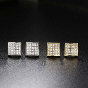 Square Cut Iced Pave Stud Earrings - Different Drips