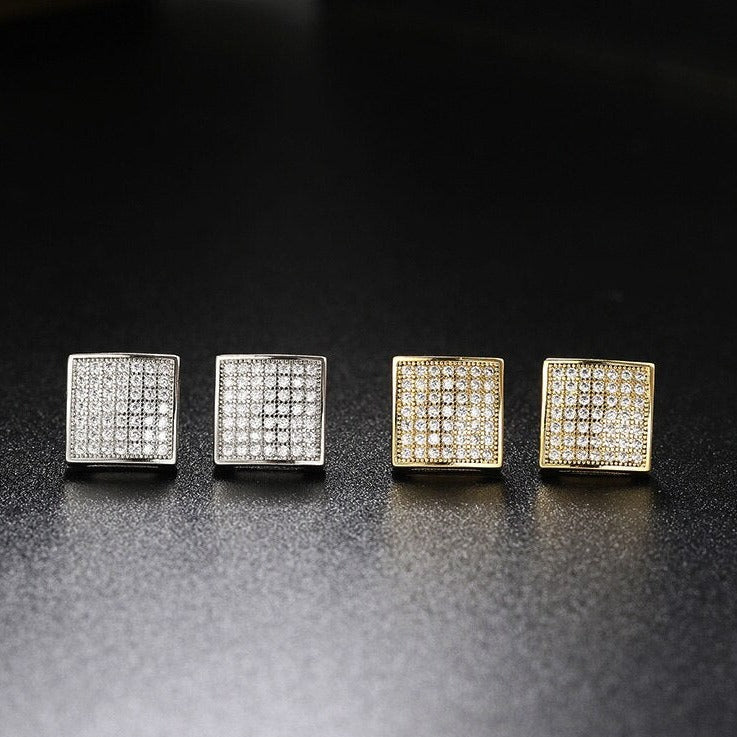 Square Cut Iced Pave Stud Earrings - Different Drips