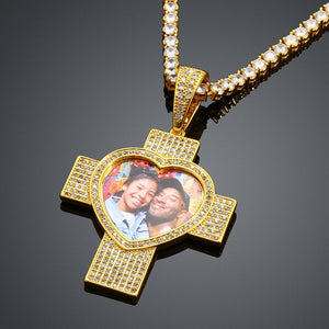 Custom Heart Cross Photo Pendant - Different Drips