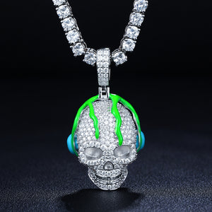 S925 Moissanite Glow In The Dark Dripping Skull Pendant - Different Drips