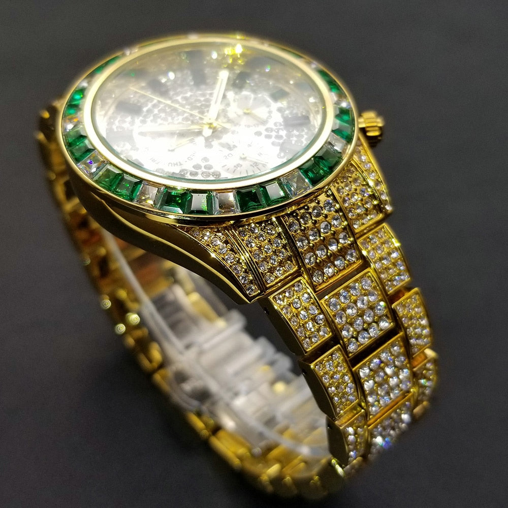 Emerald Green Baguette Bezel Chronograph Watch - Different Drips