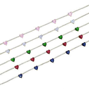 Women's 2mm Heart Stationed Tennis Necklace - Different Drips