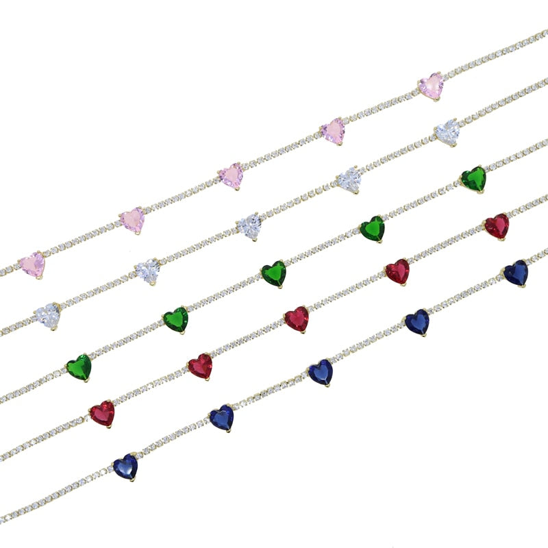 Women's 2mm Heart Stationed Tennis Necklace - Different Drips