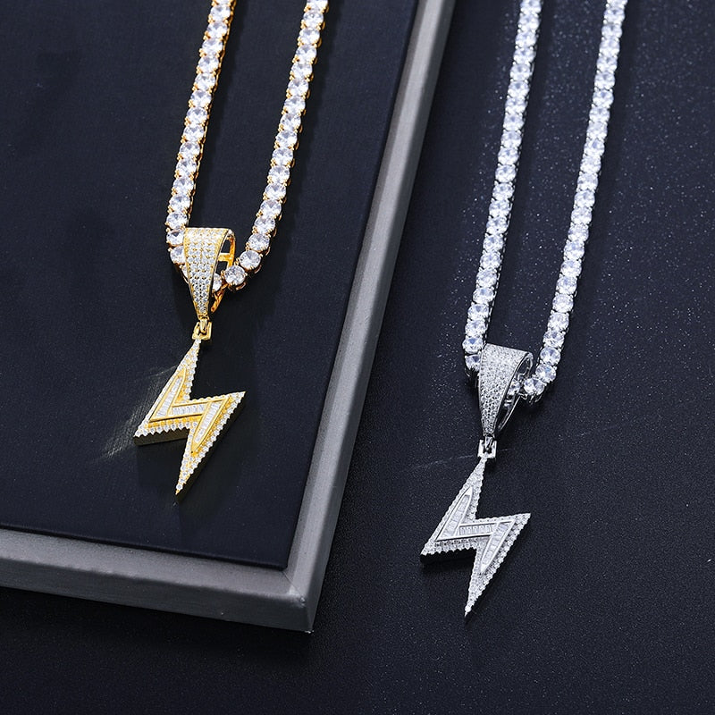 S925 Moissanite Baguette Lightning Bolt Pendant - Different Drips