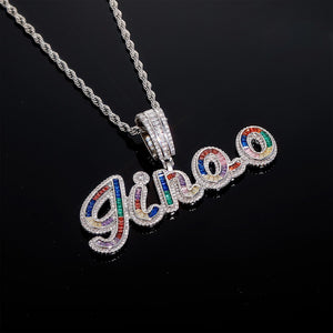 Multi Color Baguette Custom Letter Pendant in White Gold - Different Drips