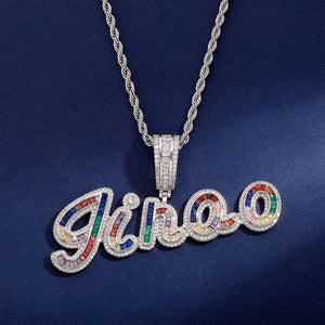 Multi Color Baguette Custom Letter Pendant in White Gold - Different Drips