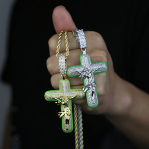 Glow In The Dark Jesus Cross Pendant - Different Drips