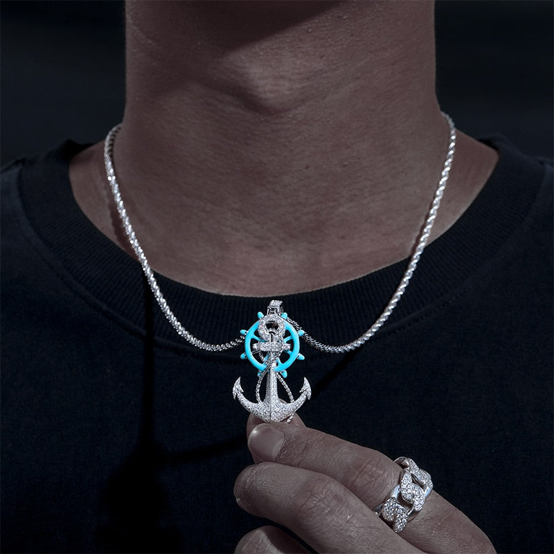 S925 Moissanite Glow In The Dark Anchor Pendant - Different Drips