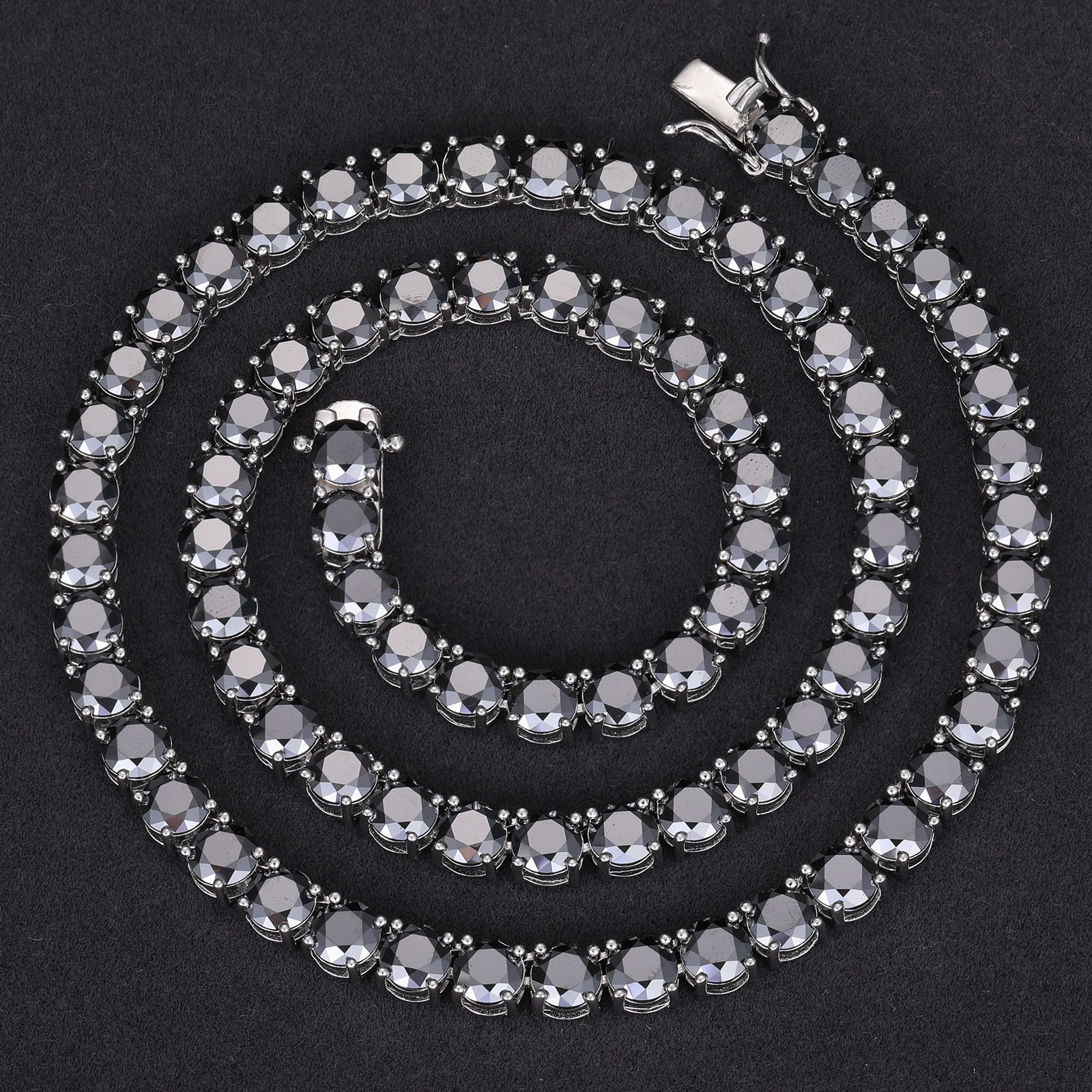 S925 Moissanite 3-5mm Black Round Cut Tennis Chain - Different Drips